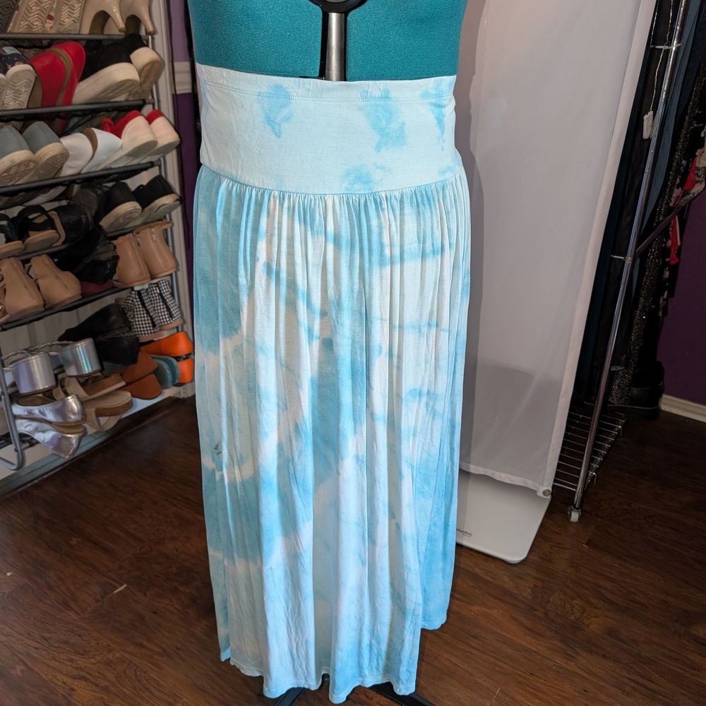 Blue Tie-Dye Maxi Skirt